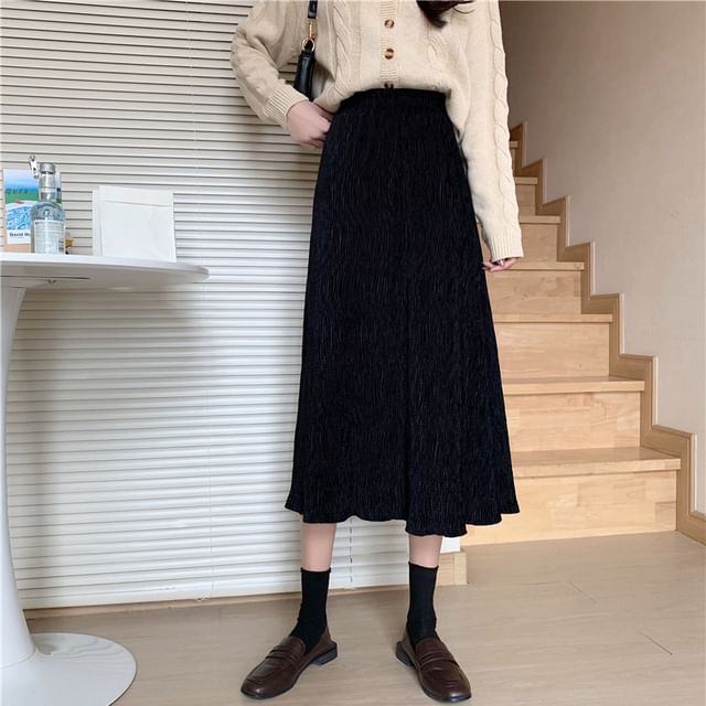 Lettuce Edge Midi A-Line Skirt with High Rise