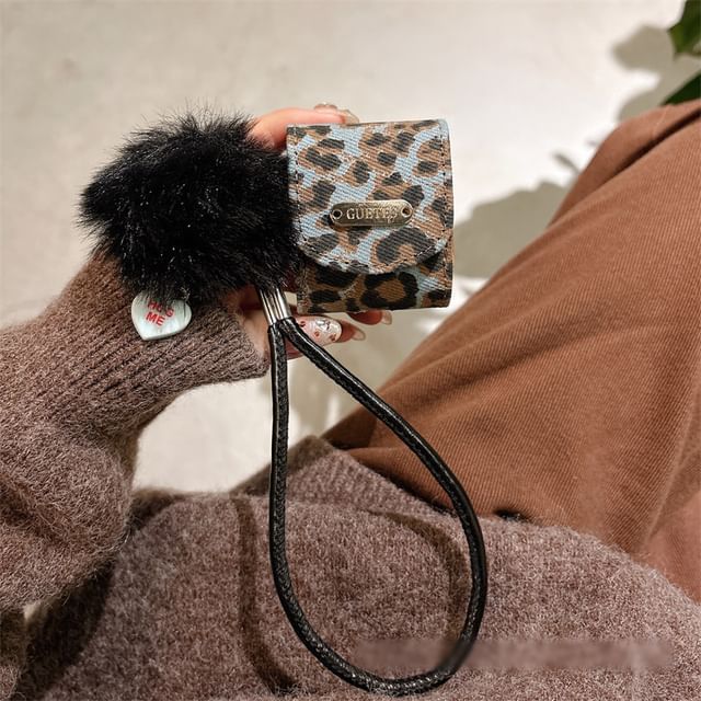 Pro Print Earphone Case Strap Pom Leopard / Skin AirPods