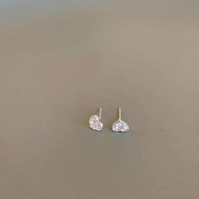 Earring Heart Stud Rhinestone Alloy