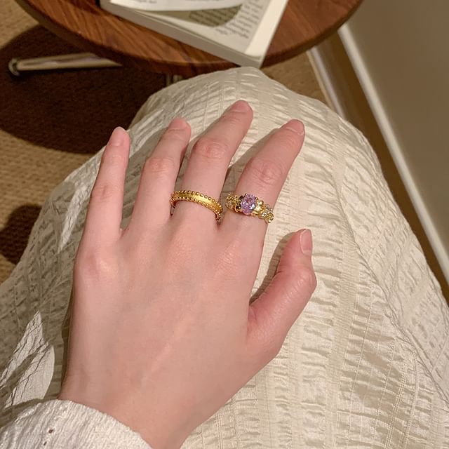 Rhinestone Brushed Alloy / Open Set Ring