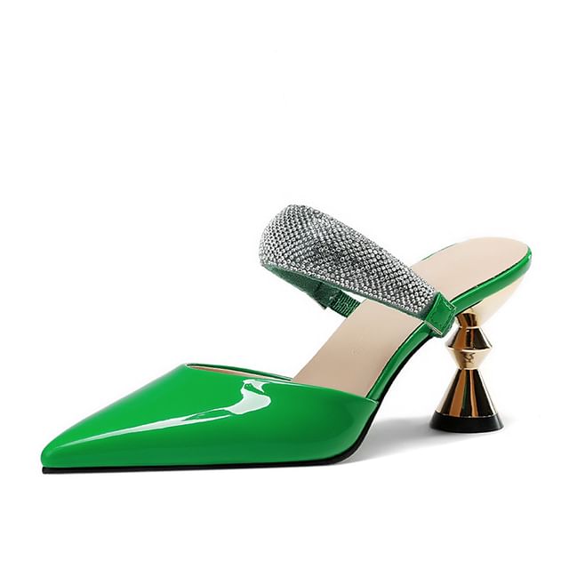 Rhinestone Pointed Toe Stiletto Heel Mules