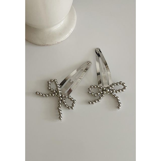 Alloy Clip Beaded Bow Hair Set