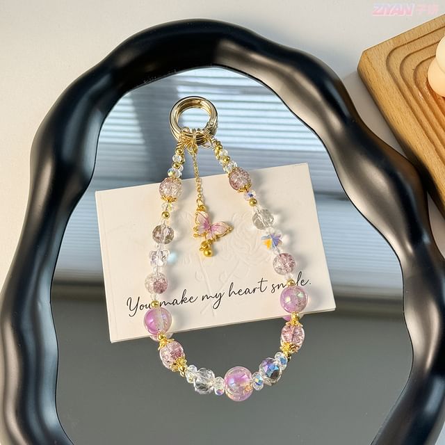 Strap Pad Faux Lanyard Phone Crystal with Butterfly