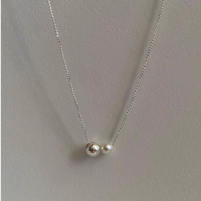 Pearl Silver 925 Necklace Sterling Faux Ball