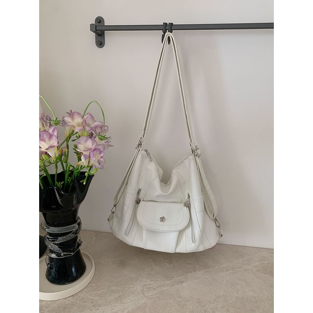Faux Leather Plain Shoulder Bag