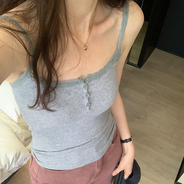 Scoop Neck Lace Trim Crop Camisole Top