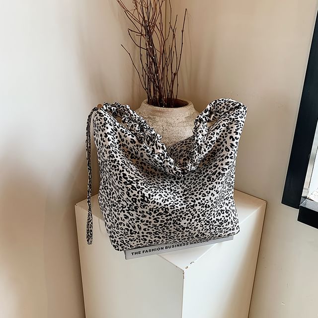 Leopard Print Canvas Shoulder Bag