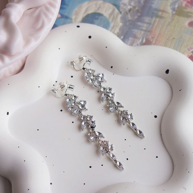 Rhinestone / Drop Leaf Earring Clip-On