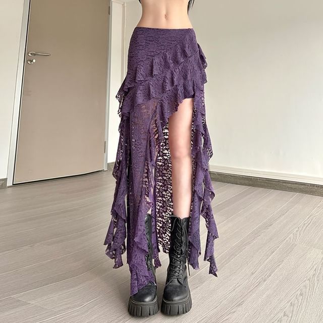 Solid Maxi Skirt with Side Slit at High Waist