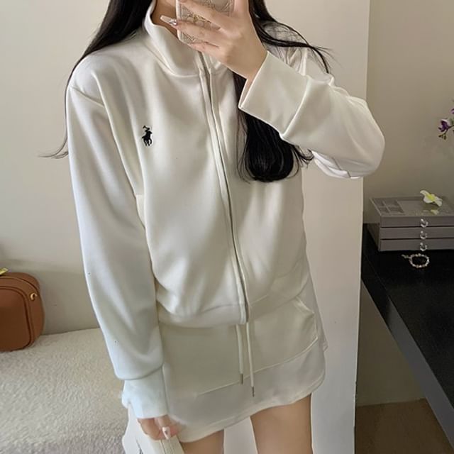 Collared Logo Zip Jacket & High Rise Mini A-Line Skirt Set