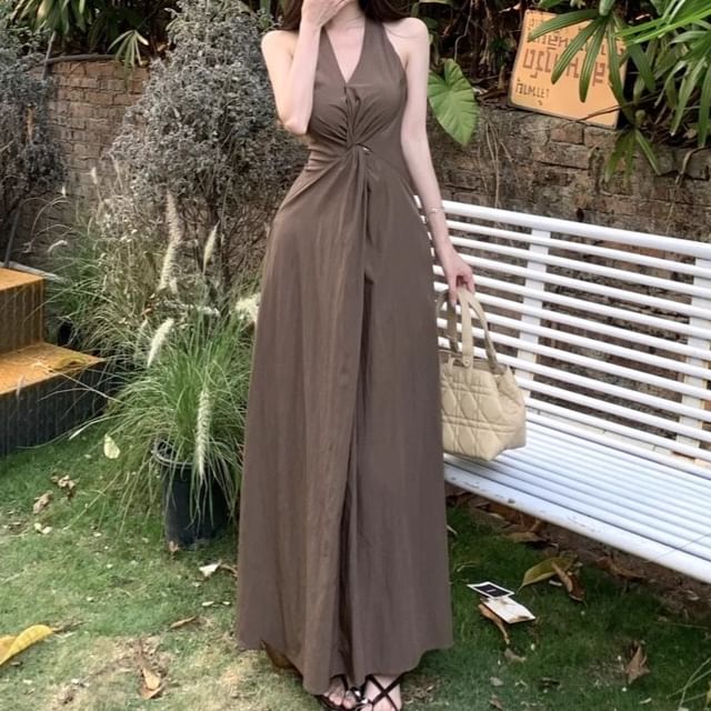 V-Neck Knot Detail Sleeveless Maxi Sundress