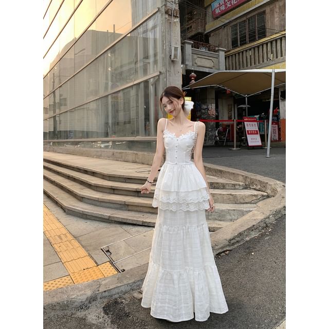 Layered Lace V-Neck Cami & Flowing Maxi Skirt