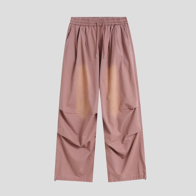 Couple Matching Drawstring Waist Washed Baggy Cargo Pants