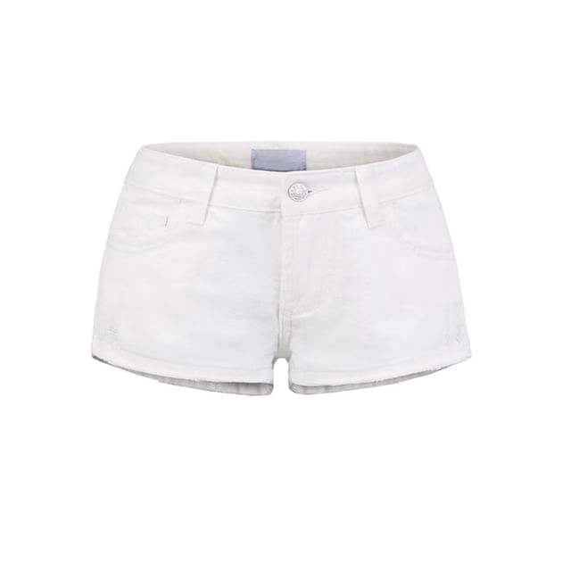 Low Rise Washed Distressed Denim Hot Pants
