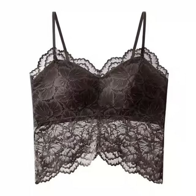 V-Neck Padded Lace Crop Cami Top