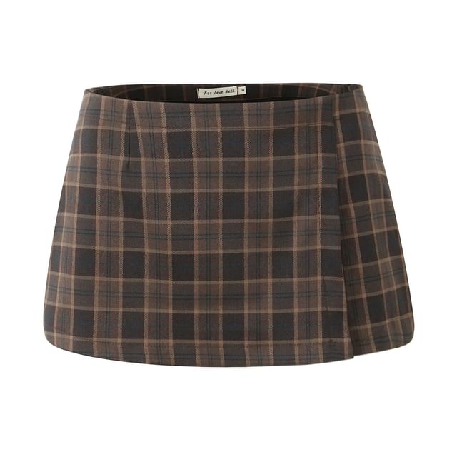 Plaid Lace Cami & Side-Slit Mini Skirt Set