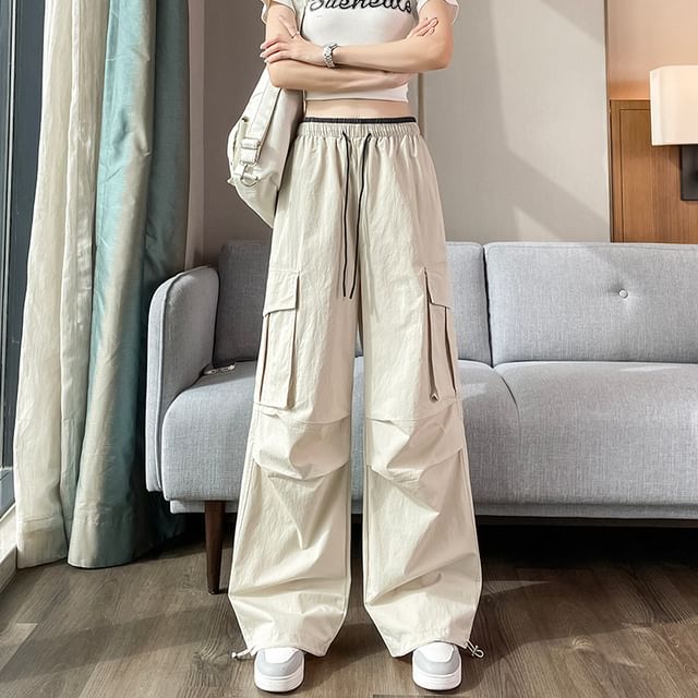 Drawstring Waist Contrast Trim Baggy Cargo Pants