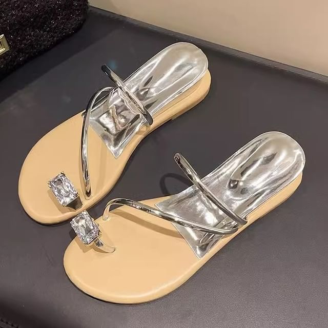 Wedge Heel Rhinestone Toe Loop Sandals