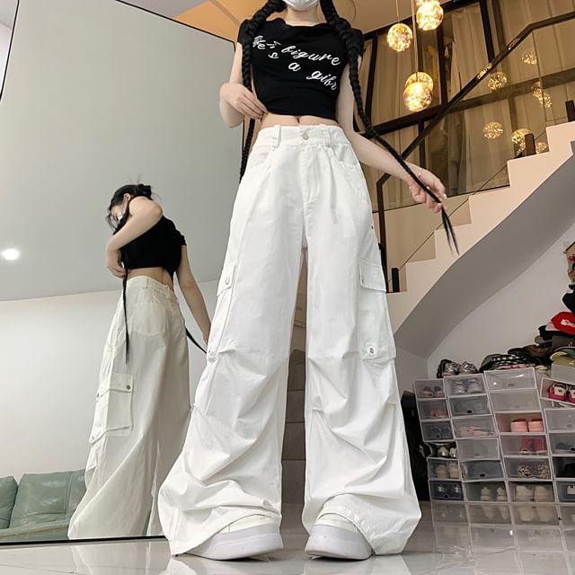Mid Rise Plain Baggy Cargo Pants