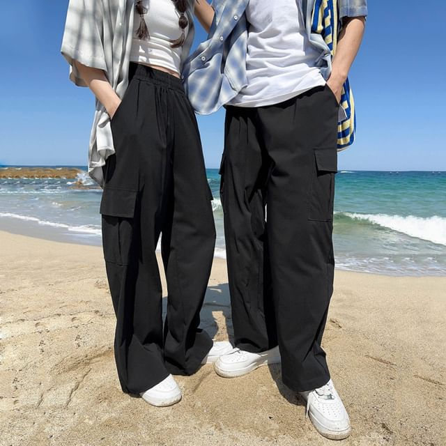 Couple Matching Plain Loose Fit Cargo Pants