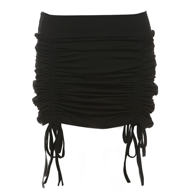 Strapless Cutout Tube Top with Low Rise Pencil Mini Skirt