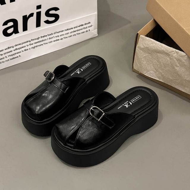 Platform Cutout Buckled Mules