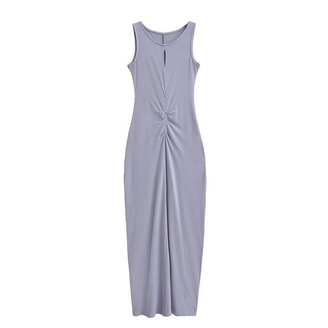 Twisted Crewneck Sleeveless Sheath Maxi Dress