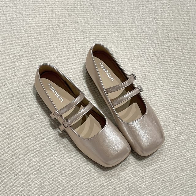 Square Toe Metallic Mary Jane Flats