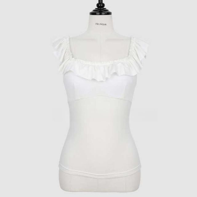 Ruffle-Hem Square-Neck Sleeveless Plain Crop Blouse