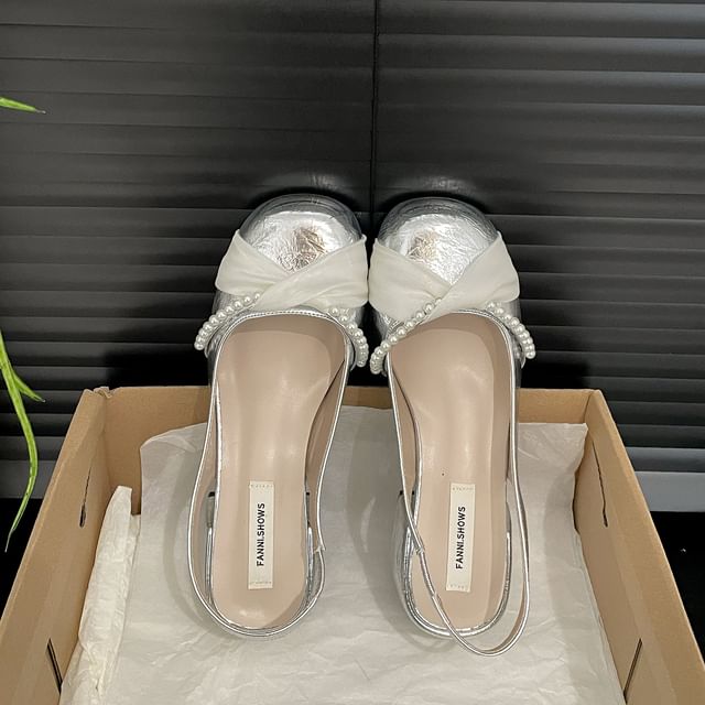 Faux Pearl Slingback Block Heel Pumps