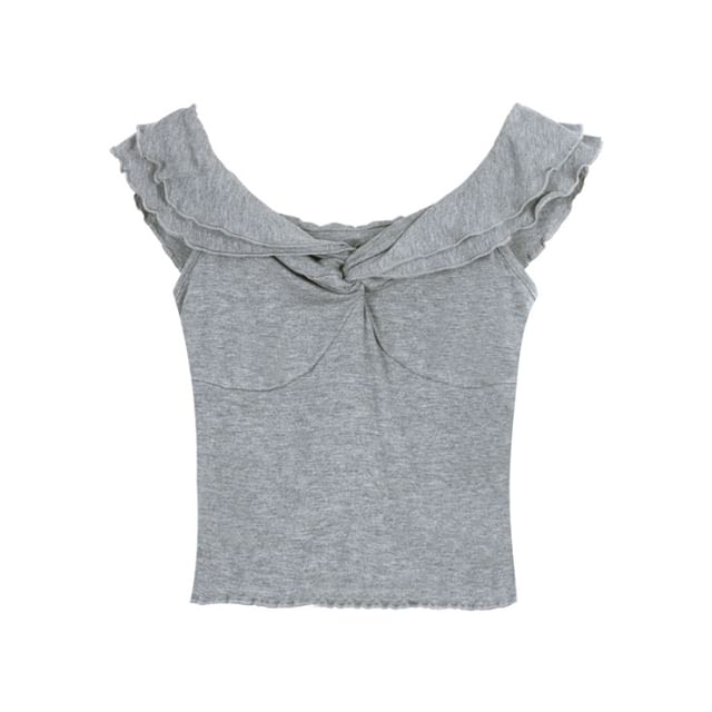 Twisted V-Neck Short-Sleeved Plain Crop Blouse