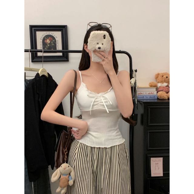Frilled Plain Cropped Camisole Blouse
