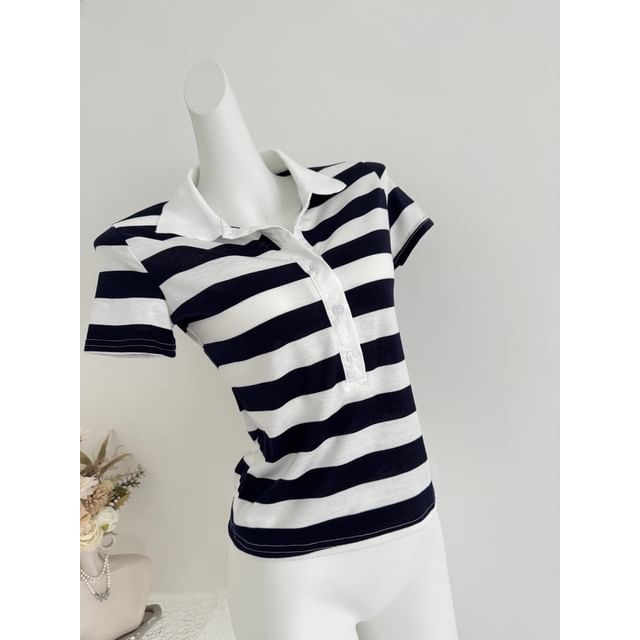 Striped Short-Sleeved Polo Shirt