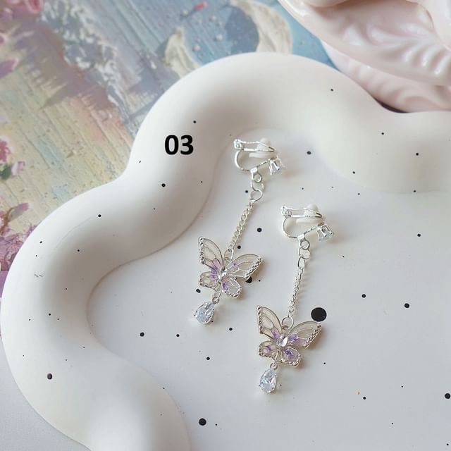 Dangle On Clip Earring Butterfly /