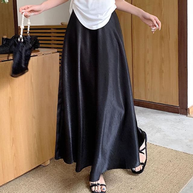 Satin Maxi A-Line Skirt