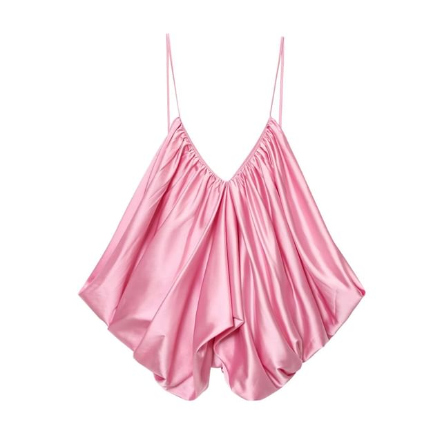 Ruched V-Neck Spaghetti-Strap Plain Cami Top