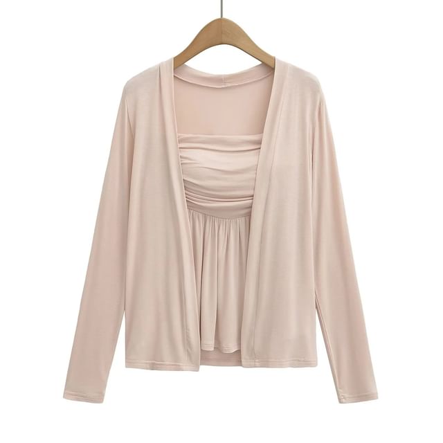 Plain Long-Sleeved Light Cardigan with Tube Top Set