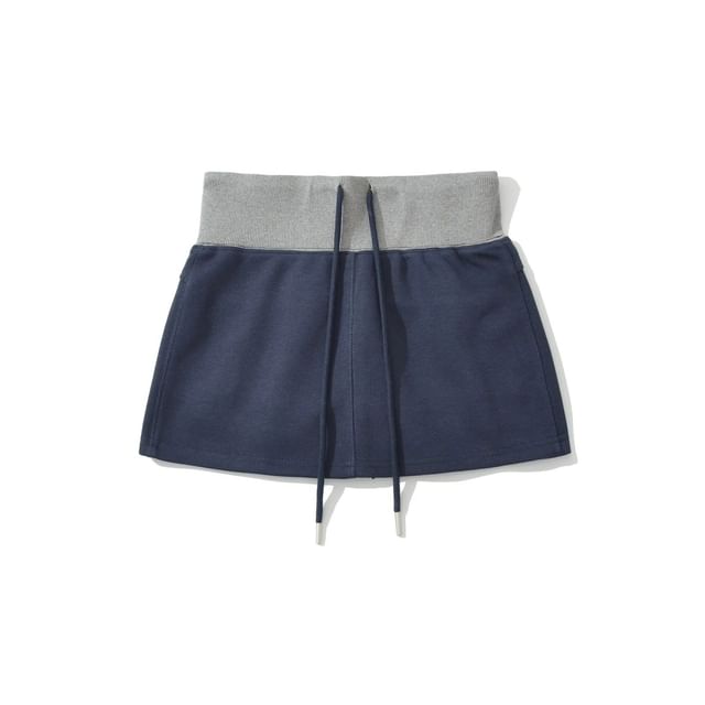 Color-Block Mini Pencil Skirt with Drawstring