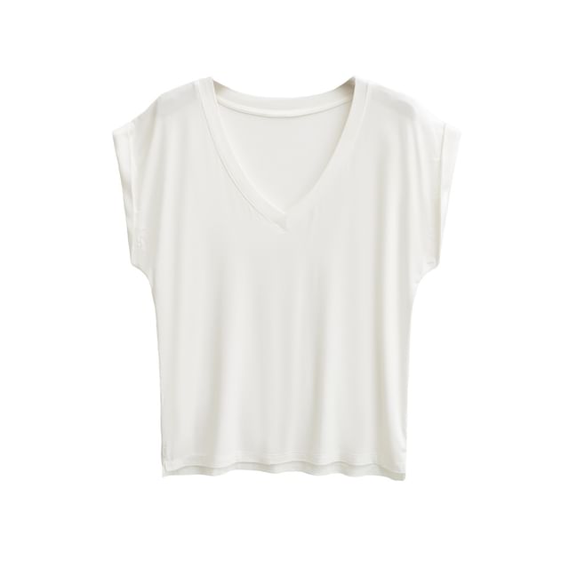 Plain V-Neck Short-Sleeved Loose-Fit Tee