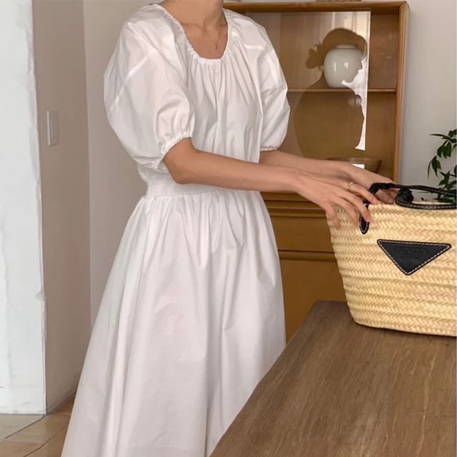 Puff Sleeve Round Neck Two-Way Maxi Dress - Altfashion Shop