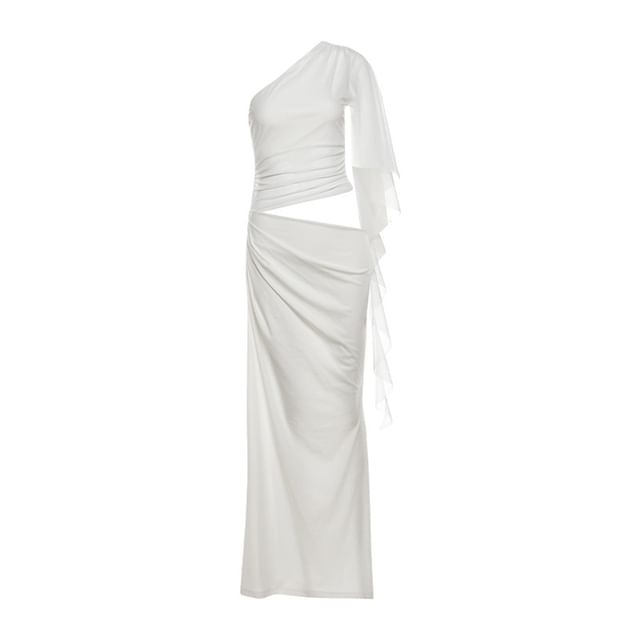 One Shoulder Cut-Out Slit Maxi Dress - Altfashion Shop