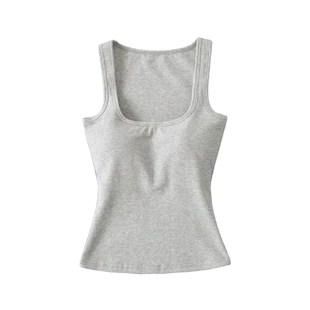 Plain Padded Scoop-Neck Cropped Tank Top