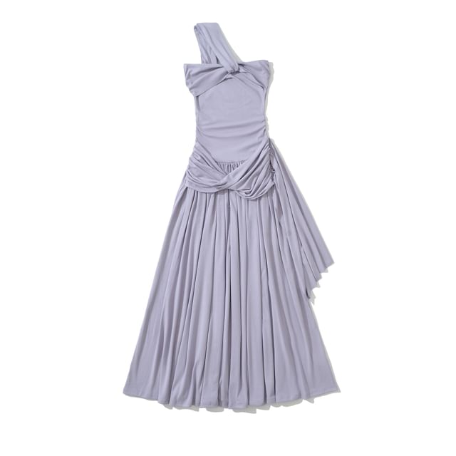 One-Shoulder Sleeveless Ruched Maxi Dress - Altfashion Shop