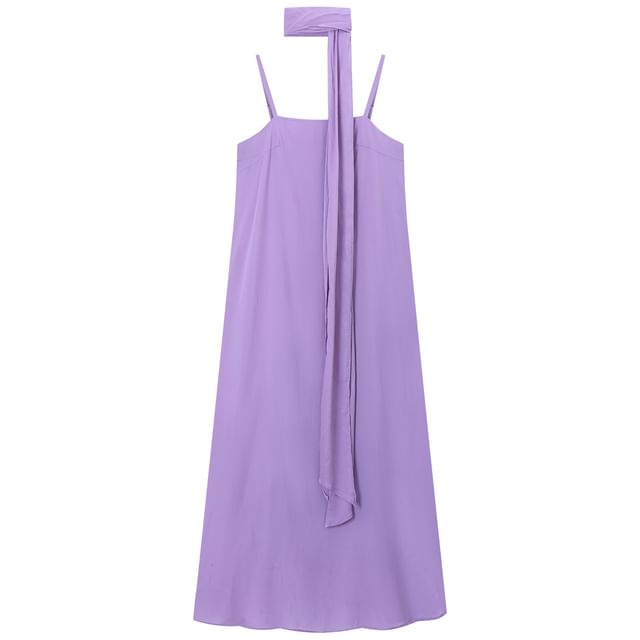 Spaghetti Strap Maxi Tunic Dress with Scarf Set - Altfashion Shop