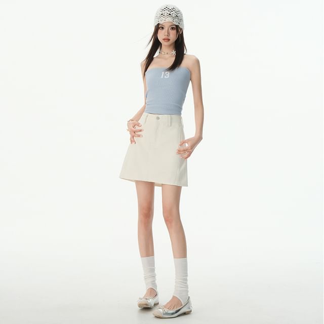 Washed Denim Mini A-Line Skirt