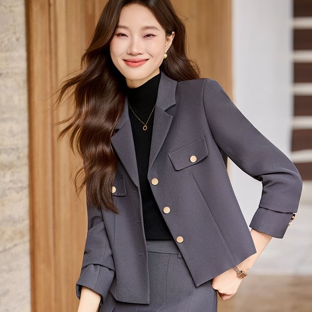 Blazer and Pleated Midi A-Line Skirt Set