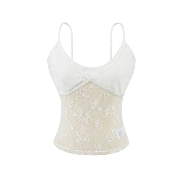 Sheer Lace Crop Camisole with Scoop Neck
