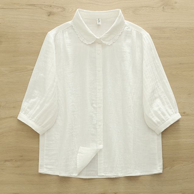 Puff Sleeve Lace Trim Shirt
