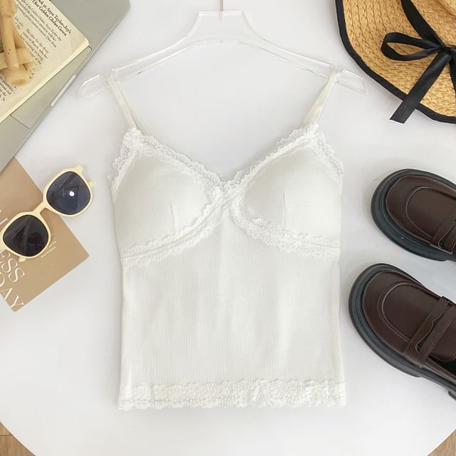 V-Neck Lace Trim Padded Camisole