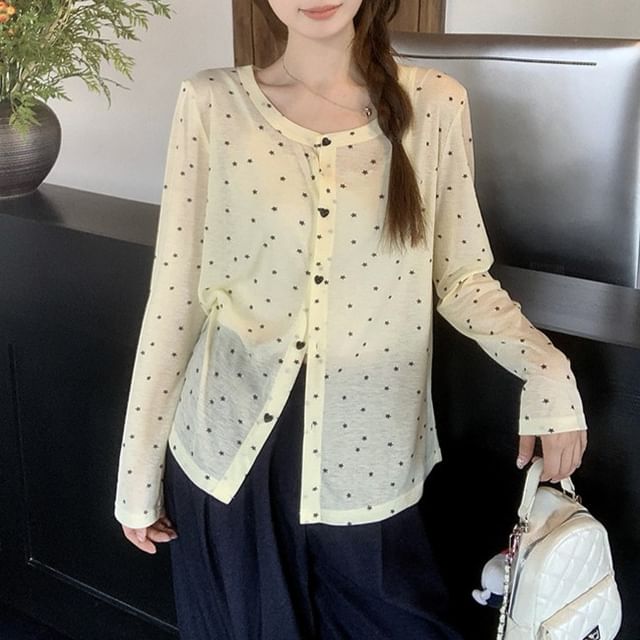 Round Neck Dotted Cardigan